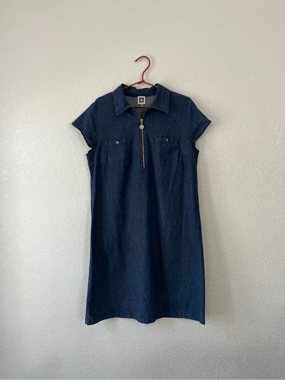 Anne Klein Marcella Zip-Front Denim Shift Dress
